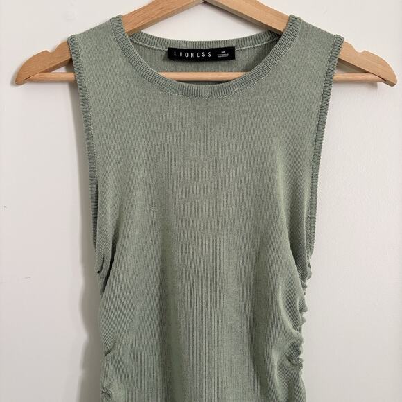 LIONESS Military Minds Ruched Bodycon Mini Dress Sz M Green Party Going Out Club - Picture 6 of 11